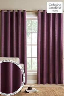 Catherine Lansfield Purple Textured Thermal Lined Eyelet Curtains