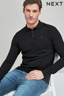 Black Atelier-lumieresShops Long Sleeve Pique Polo Shirt (913091) | £22