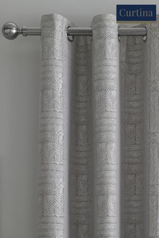 Curtina Grey Lowe Textured Panels Lined Eyelet Curtains
