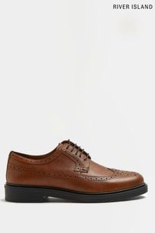 River Island Brown Light Round Tumbled Brogue Shoes