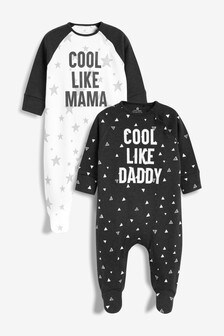 2 Pack Cool Like Mama And Daddy Slogan Sleepsuits (0mths-2yrs)