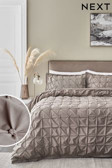 Taupe Brown All Over Pleated Duvet Cover And Pillowcase Set
