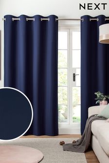 Navy Blue Cotton Eyelet Lined Curtains