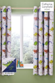 Catherine Lansfield Natural Prehistoric Dinosaurs Reversible Lined Curtains