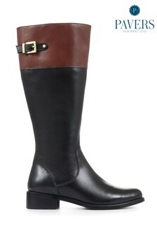 Pavers Black Brown Ladies Leather Knee High Boots