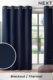 Navy Blue Cotton Eyelet Blackout/Thermal Curtains (918120) | £40 - £95