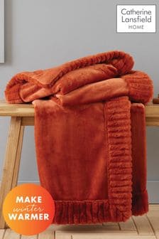 Catherine Lansfield Orange Velvet And Faux Fur Soft and Cosy Throw