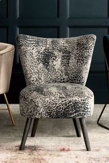 Opulent Velvet Leopard Grey Ella Black Leg Accent Chair