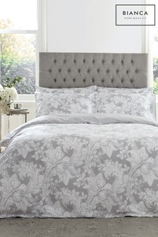 Bianca Grey Renaissance Floral 400 Thread Count Cotton Sateen Duvet Cover and Pillowcase Set