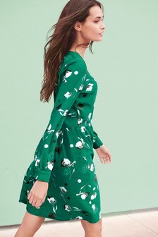 green patterned midi dress