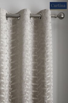 Curtina Natural Kendal Velvet Geo Lined Eyelet Curtains