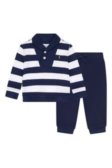 Ralph Lauren Kids Baby Boys Navy Striped Cotton Top & Trousers Set