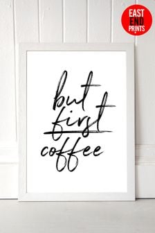 White But First Coffee by Rafael Farias Framed Print