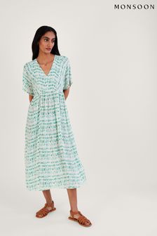 Monsoon Blue Tie Dye Print Shirred Bodice Kaftan Dress (931396) | £75