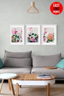 East End Prints Set of 3 Brown Summerly Hollyhocks Wall Prints Set by Ana Rut Bre