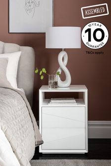 White Sloane Statement Glass 2 Drawer Bedside Table