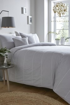 Appletree Silver Salcombe Embroidered Stripe Duvet Cover and Pillowcase Set
