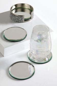 Set of 4 Silver Harper Gem Coasters In Holder