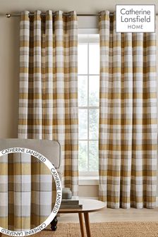 Catherine Lansfield Yellow Brushed Cotton Thermal Check Eyelet Curtains Cushion