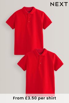 Red 2 Pack Cotton School Polo piqu Shirts (3-16yrs) (939259) | £7 - £12.50
