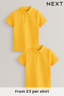 Yellow 2 Pack Cotton School Polo piqu Shirts (3-16yrs) (939593) | £7 - £12.50