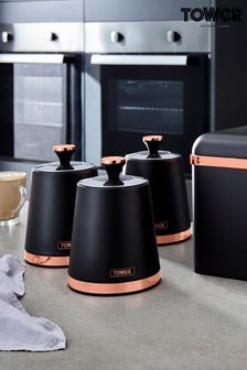 Tower Set of 3 Black Cavaletto Storage Canisters