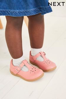 Pink Leather Standard Fit (F) First Walker T-Bar Shoes (940773) | £24