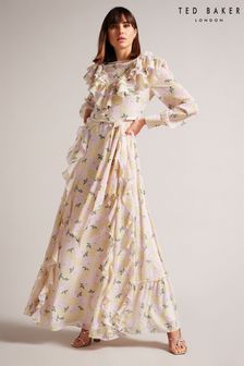 Ted Baker Yellow Vivyana Frilled Long Sleeve Maxi Dress (941713) | £325