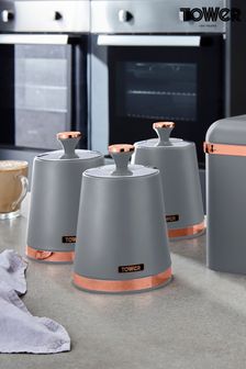 Tower Set of 3 Grey Cavaletto Storage Canisters