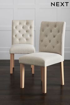 Set of 2 Tweedy Blend Oyster Natural Moda II Button Natural Leg Dining Chairs