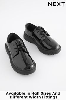 Black Patent Narrow Fit (E) School Chunky Lace-Up Shoes (946508) | £24 - £30