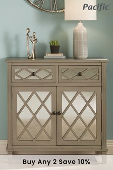 Pacific Lifestyle Dove Grey Mirrored Pine Wood 2 Drawer 2 Door Unit