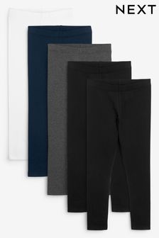 Black/Navy Blue/Grey/White 5 Pack Leggings (3-16yrs) (947286) | £19 - £28