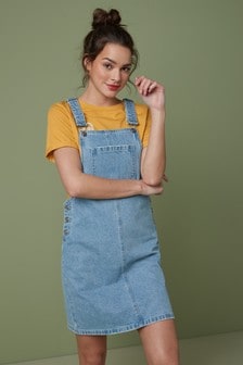 denim midi pinafore dress uk