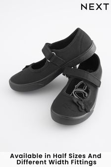 Black Standard Fit (F) Butterfly Embroidered Plimsolls (956044) | £7 - £9