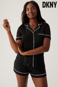 DKNY Black Signature Shorty Notch Collar Pyjama Set