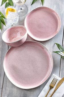 12 Piece Pink Dakota Reactive Glaze Dinner Set