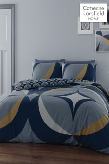 Catherine Lansfield Navy Carston Geo Duvet Cover and Pillowcase Set