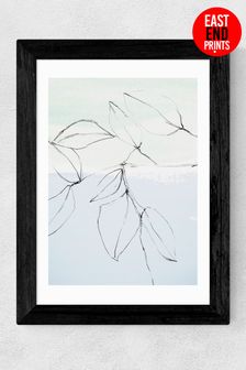 East End Prints Black Leaves On Pastel Blue & Mint Print by Iris Lehnhardt