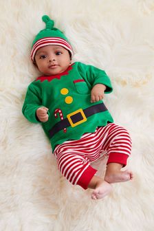 Elf Dress Up Christmas Baby Sleepsuit And Hat (0-3yrs) (962810) | £14 - £16