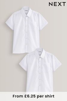 White White 2 Pack Short Sleeve Stretch School Shirts (3-16yrs) (964556) | £10 - £15
