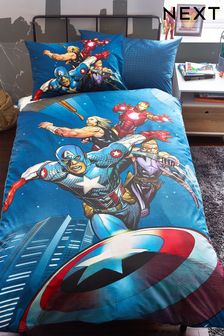 Blue Kids Marvel Avengers Captain America Thor And Iron Man 100% Cotton Duvet Cover And Pillowcase Set