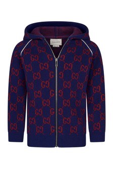 GUCCI Kids Baby Boys Wool Knitted GG Zip Up Cardigan