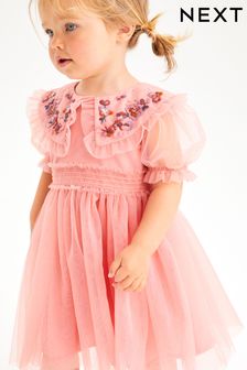Rose Pink Embellished Mesh Collar Dress (3mths-8yrs) (967555) | £23 - £29