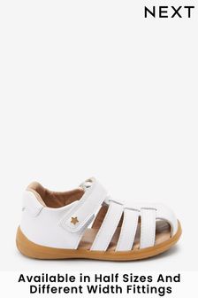 White Leather Wide Fit (G) First Walker Fisherman Sandals (967951) | £30