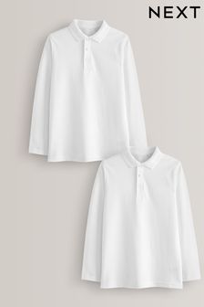 White 2 Pack Long Sleeve School Polo Shirts (3-16yrs) (968394) | £9 - £14