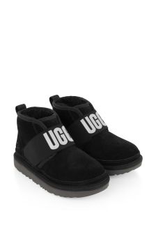 UGG Boys Black Suede Logo Boots