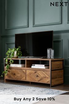 Bronx Chevron Oak Effect Extending TV Stand with Drawers