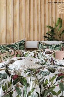 Linen House Set of 2 Green Wonderplant Botanical Leaf Pillowcases