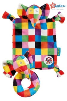 Rainbow Designs Red Elmer Comfort Blanket And Ring Rattle (981373) | £21